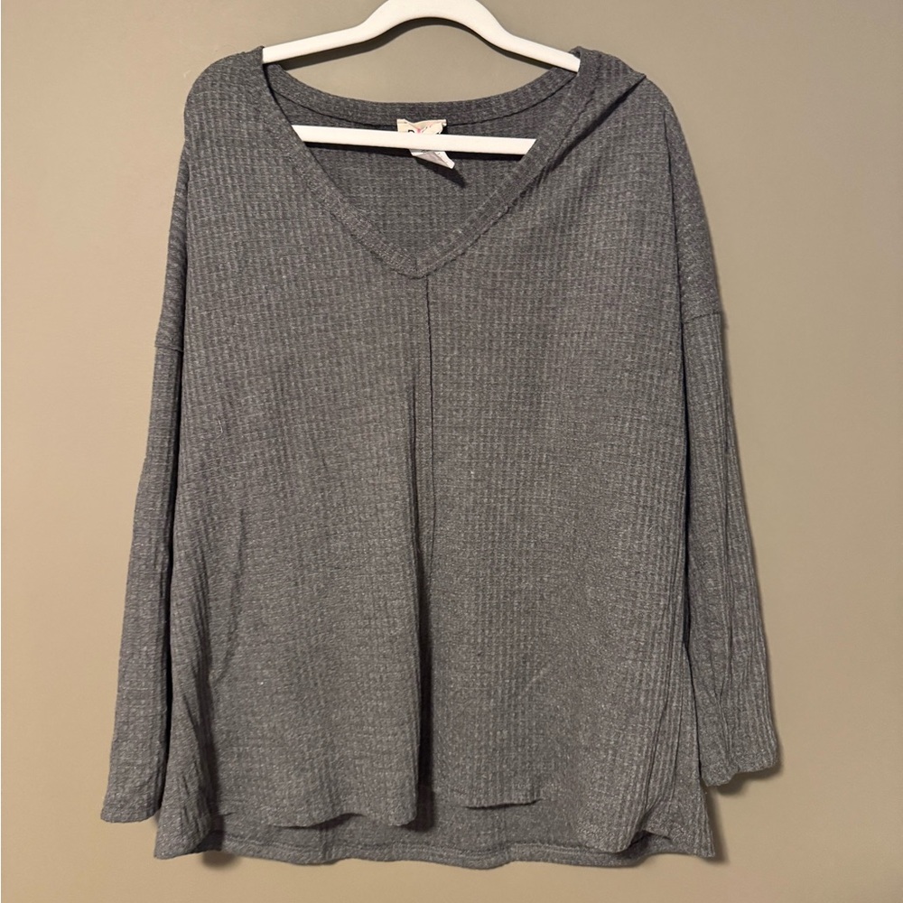 BiBi Grey Waffle Knit Shirt Size S Oversized